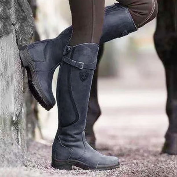 Botas de montar de vaquero a la moda para mujer, zapatos informales cálidos de tacón medio, botas de tubo medio Wmkox8yii sdhk158