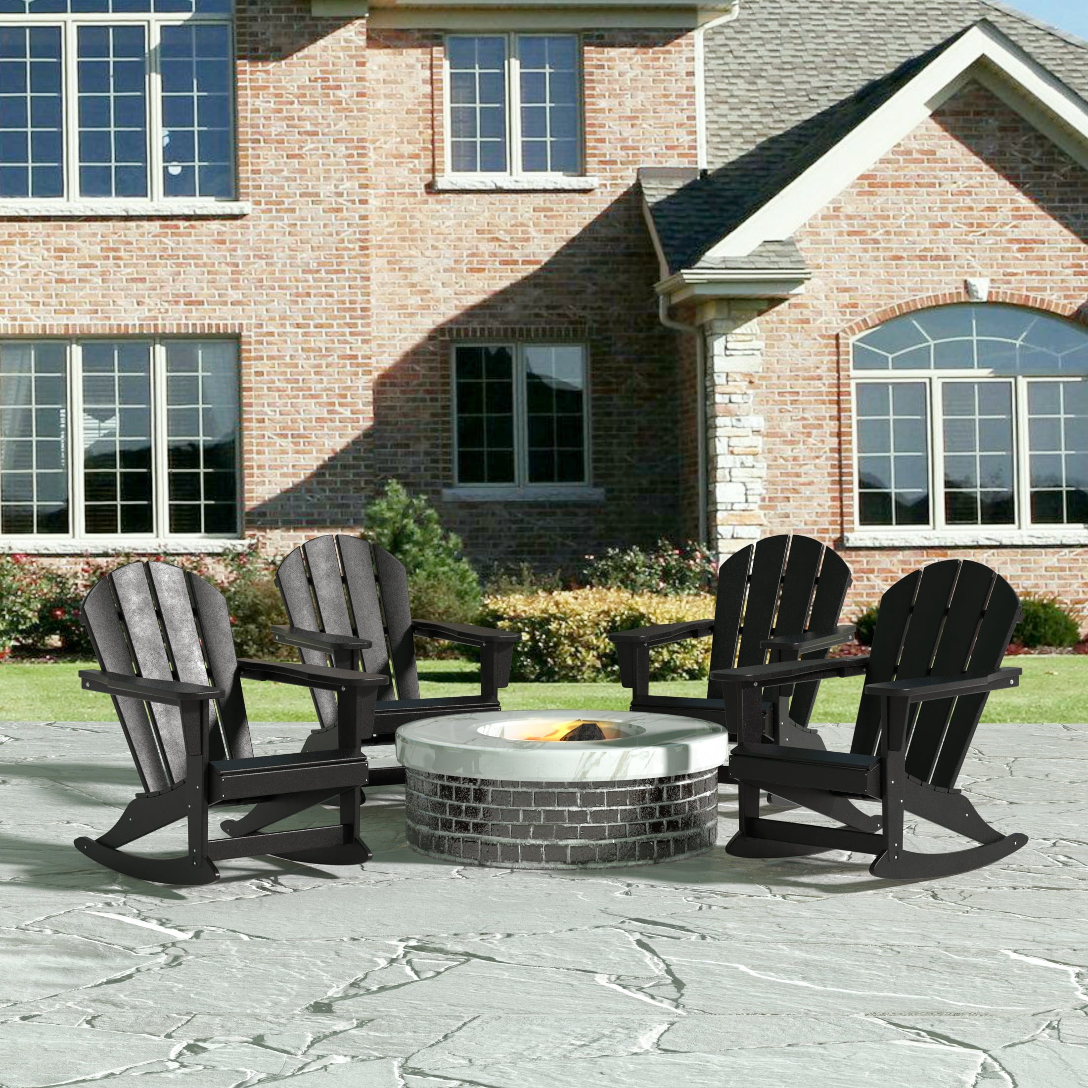GARDEN Outdoor Adirondack Rocking Chairs for Patio (Set of 4), Black