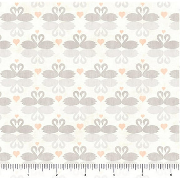 "I Do" Wedding Swans Ecru 100% Cotton Fabric Sold by The Yard