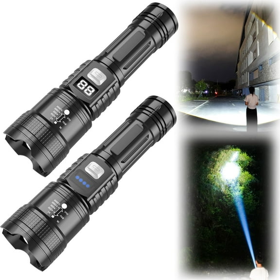 2025 The Ultimate Survival Flashlight,LED Rechargeable Flashlights High Lumens,Powerful Super Bright Flash Light with Zoom for Camping,Fishing