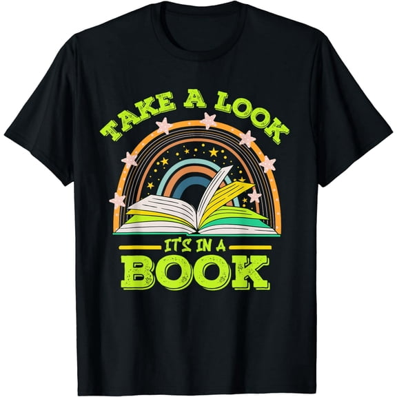 Take A Look Its In A Book Reading Vintage Retro Rainbow Book T-Shirt