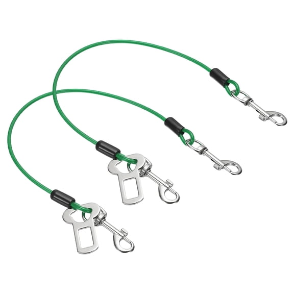Uxcell Chew Proof Dog Leash, 16 in Dog Seat Belt Harness with Double Clips Leash Extender Steel Braided Vehicle Tether, (Green, 2 Pcs), Intended for Pet Car Safety/Walking/Training