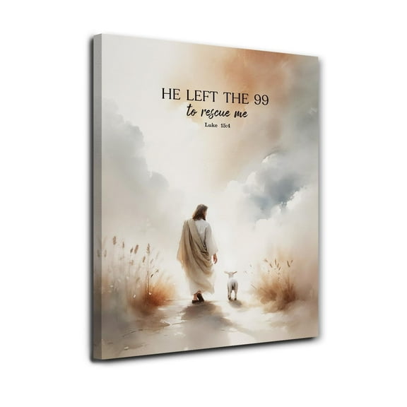 He Left the 99 to Rescue Me Christian Canvas poster  Wall Art Framed, Bible Verses Wall Decor, Christian Room Decor, Jesus and Lamb Poster Prints for Home Living Room Church Wall