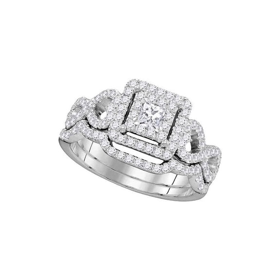 14kt White Gold Womens Princess Diamond Woven Bridal Wedding Engagement Ring Band Set 7/8 Cttw