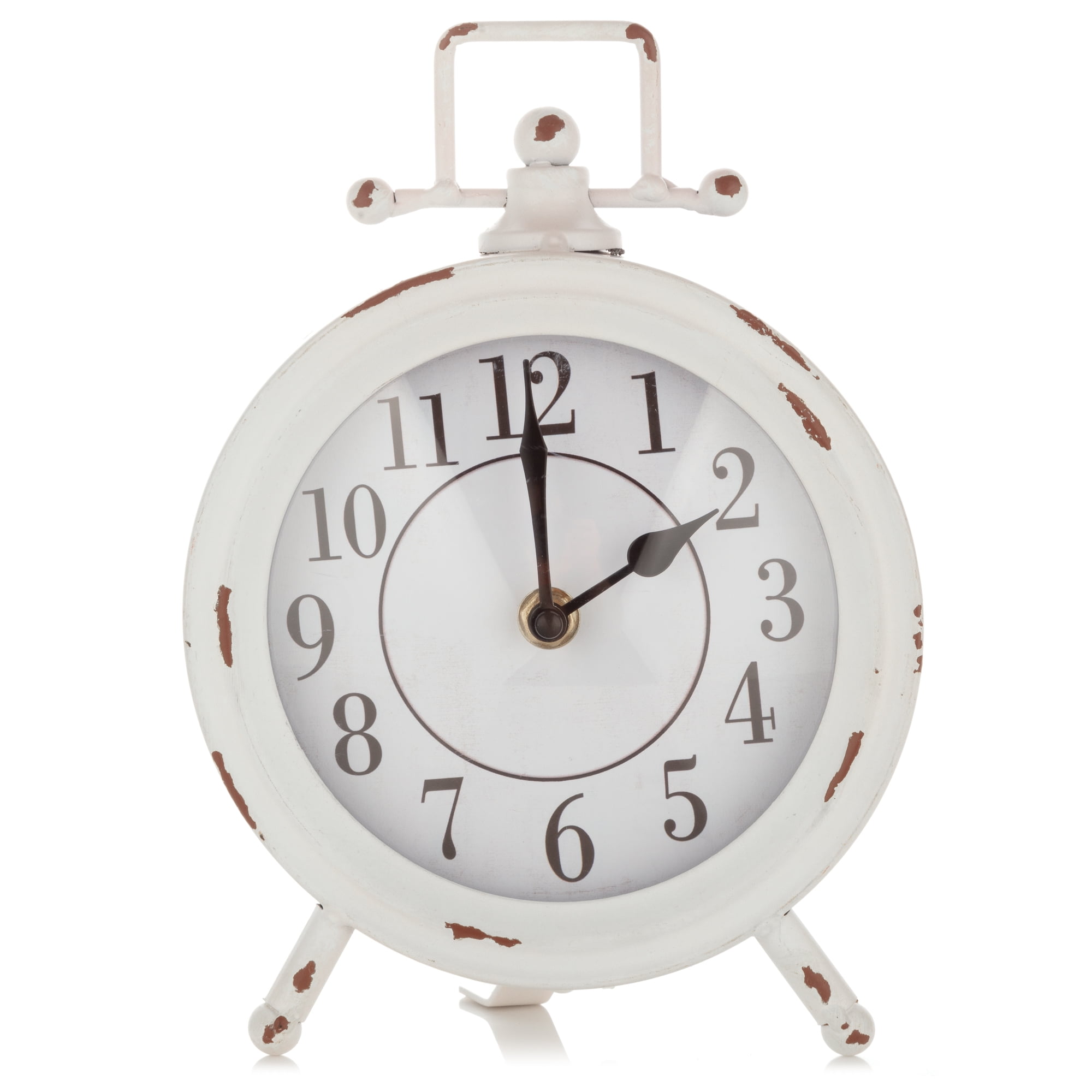 Home Décor Collection White Vintage Distressed Tabletop Desk Clock, 6.3' x 9'