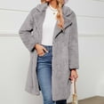 thumbnail image 2 of BiZtdJrK Big Sale Days Womens Long Winter Coat Faux Fur Oversized Warm Fuzzy Puffy Overcoats Long Sleeve Lapel Neck Knee Length Cardigans Jackets Gray L, 2 of 7