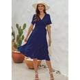 thumbnail image 2 of Women Summer Dress Wrap V-Neck Short Sleeve Casual Beach Dress A-Line Pleated Midi Sun Dresses (Navy, XXL), 2 of 4