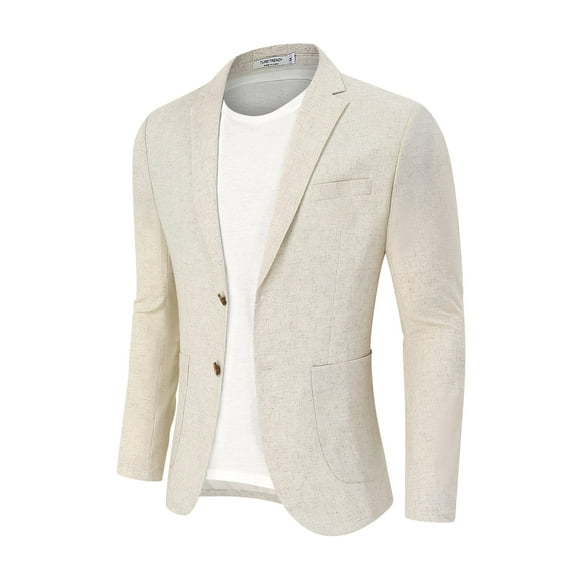 Men's Casual Blazer Linen Sport Coat Two Button Lightweight Jackets Business Daily Suit Black S
