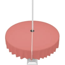 Coral Red Outdoor Tablecloth with Umbrella Hole and Zipper, Solid Color Table Cover for Round Tables Waterproof Tabletop Collection for Patio, Garden, Picnic, Camping 60R