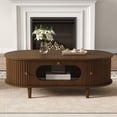 thumbnail image 4 of Axiomera 39.3" Walnut Veneer Coffee Table with Drawer & Roller Shutter – Modern Storage Table for Living Room, Scandinavian Style, 4 of 23