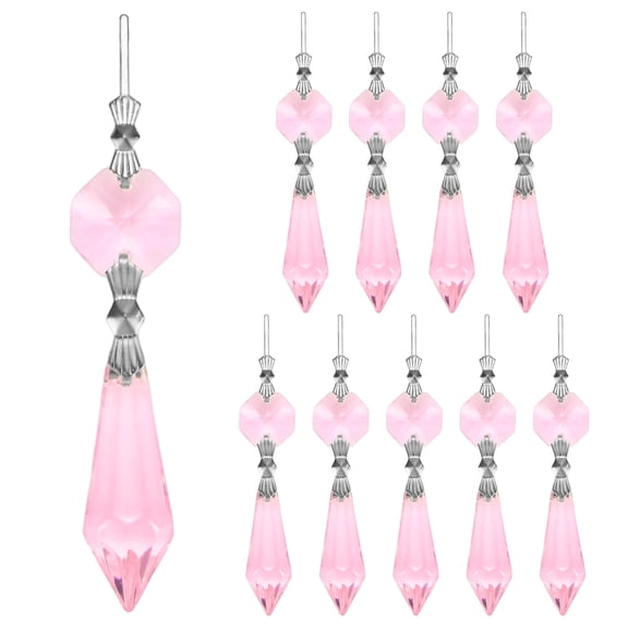 Uxcell 20-Pack Crystals Prisms Glass Tip Beads, 75mm Replacement Chandelier Teardrop Icicle Drops Hanging Pendants [Pink]