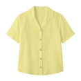 thumbnail image 4 of Edvintorg Button Down Shirts for Women Cotton Linen Turndown Collar Loose Tops Summer Short Sleeve Lightweight Casual Blouse Trendy Womens Clothes Yellow S, 4 of 9