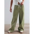 thumbnail image 4 of Low Rise Striped Pants for Women Pull on Drawstring Boho Wide Leg Pants Green L, 4 of 8
