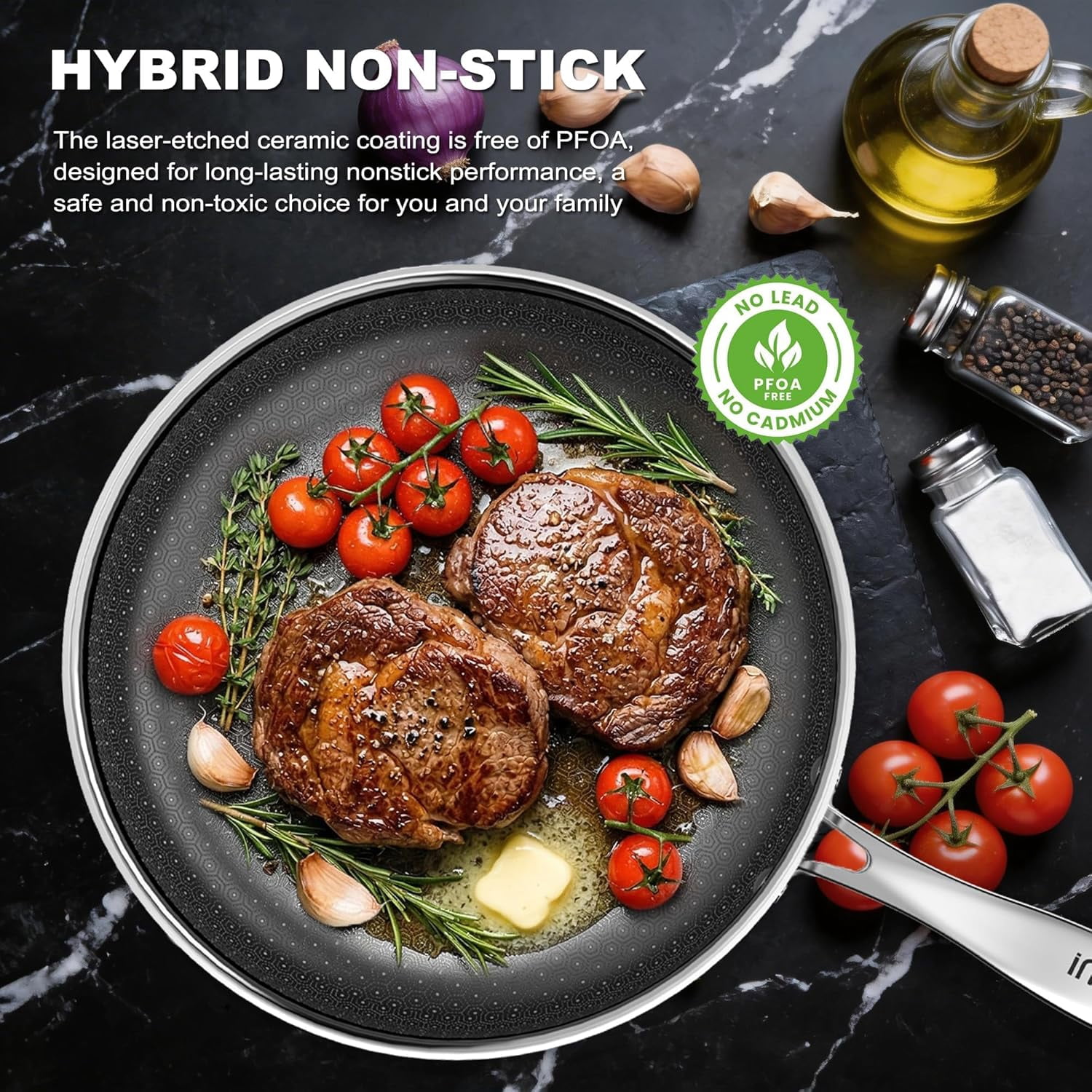 12 Inch Non Stick Frying Pan with Lid, Stainless Steel Deep Skillet with Ceramic Coating for Family Meals Induction Cookware Oven Dishwasher Safe PFOA