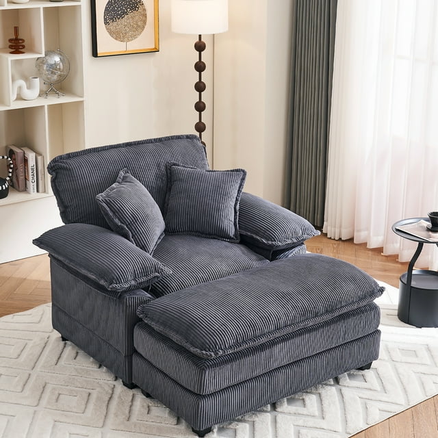 Noble House 46.9" Extra-Large Reclining Cloud Sofa,Modern Corduroy,Gray