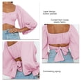 thumbnail image 1 of Puff Sleeve Tie Back Crop Blouse, Fashion Skin Friendly Square Neck All Match Cute Off Shoulder Wrap Crop Top  For Date Work Home Type 1,Type 2,Type 3,Type 4, 1 of 6