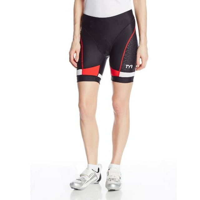 TYR Sport Women's Sport Competitor 6-Inch Tri Compression Shorts (Black/Red, X-Small)