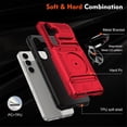 thumbnail image 6 of For Samsung Galaxy S25 FE 5G Phone Case with Finger Ring Holder Kickstand, Card Slots，Heavy Duty Shockproof Rugged Protective Working with Magnetic Car Phone Mount,Red,For Galaxy S25 FE 5G, 6 of 7