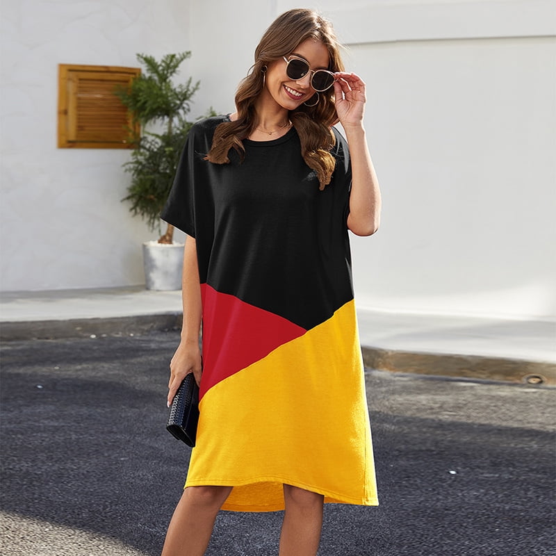 Women Loose Shift Dress Contrast Color Block Short Sleeves Splicing Summer Beach Street Casual Dress Walmart