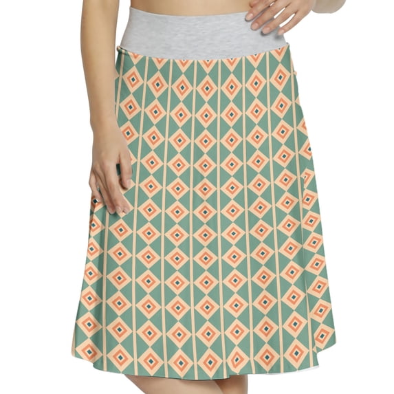 Women's Geometric Diamond Pattern Stripes A-line Printed Skirt Casual Wear, L, Orange Teal Peach, by Ambesonne