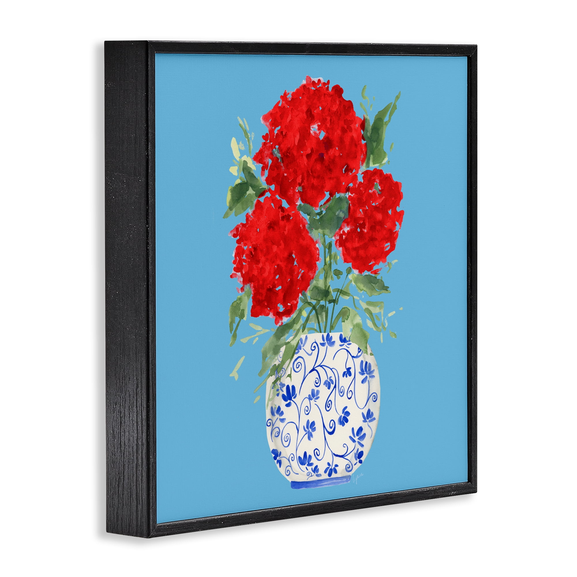 Stupell Industries Bold Red Hydrangea Trio Black Framed Giclee Art, design by Lucille Price