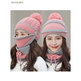 thumbnail image 2 of BadPiggies 3 in 1 Winter Knitted Beanie Hat Scarf Mask Set, Fleece Lined Face Neck Warmer Set for Women Girls Ski Caps with Pompom (Pink), 2 of 7