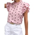 thumbnail image 6 of STARVNC Women Heart Graphic Half High Collar Ruffle Short Sleeve Top, 6 of 7