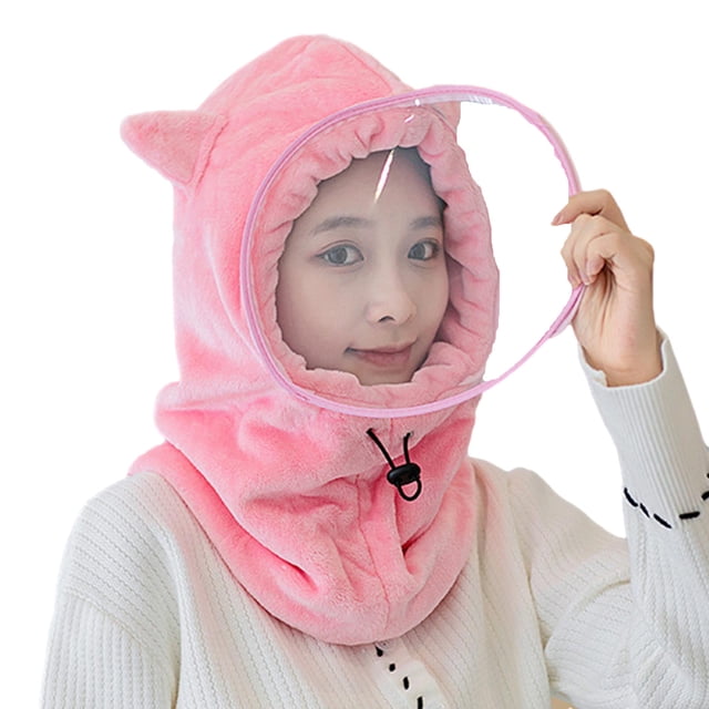 CEHVOM Women Flannel Winter Hats Mask Set Warm Cap With Transparent Fogless Protective Mask For Cycling