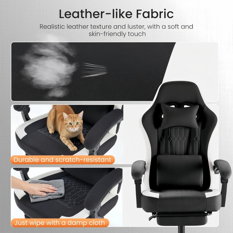 Kelno Ergonomic Gaming Chair with Footrest Lumbar Support Adjustable High Back Swivel Office Chair, Black