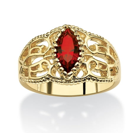 Marquise-Cut Birthstone Filigree Ring in 14k Gold-Plated Finish - February- Simulated Amethyst