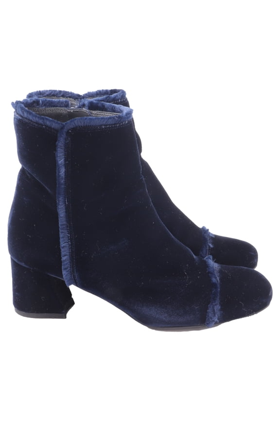Pre-Owned Stuart Weitzman Raw-Edge Trim Boots in Blue Velvet