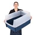 thumbnail image 5 of IRIS Extra Large Open Top Cat Litter Box with Scatter Shield, Sturdy Open Air Kitty Litter Pan with Tall Spray, Navy, 5 of 8