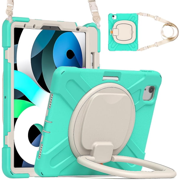 Funda a juego para iPad Air4 de 10,9 pulgadas con correa para el hombro, soporte de anilla ajustable grande, portalápices y protección contra golpes.