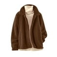 thumbnail image 4 of Women's Fleece Winter Coat Long Sleeve Lapel Open Front Cardigan Outerwear Brown 2XL, 4 of 8
