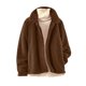 thumbnail image 4 of HongQid Women's Coat Casual Lapel Fleece Fuzzy Faux Shearling Zipper Coats Warm Winter Cropped Outwear Jackets, 4 of 8