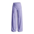 thumbnail image 5 of Women Plaid Tie Detail Elastic High Waist Straight Leg Pants, Side Pockets Loose Daily Casual Long Trousers Purple XL(XL), 5 of 5