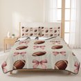 thumbnail image 3 of Queen Quilt Set 90''x96'', Pink Bow Football Lightweight Summer Bedspread Coverlet Set with 2 Pillow Shams, Modern Game Balls Retro Burlap Breathable All Season Quilt Bedding for Bedroom/Guest Room, 3 of 9