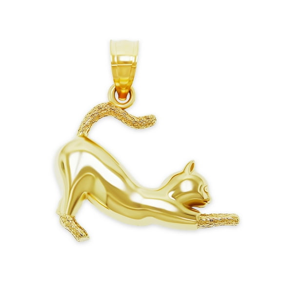 Charm America - Gold Stretching Cat Charm - 10 Karat Solid Gold