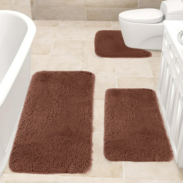 Antqov Bathroom Rug Mat Set 3 Piece, Microfiber Bath Mats Set, Solid Color Bath Rugs 3 Set Toilet Mats Soft Carpet Mats with U-Shaped Toilet for Bathroom, Tub, Shower Mats