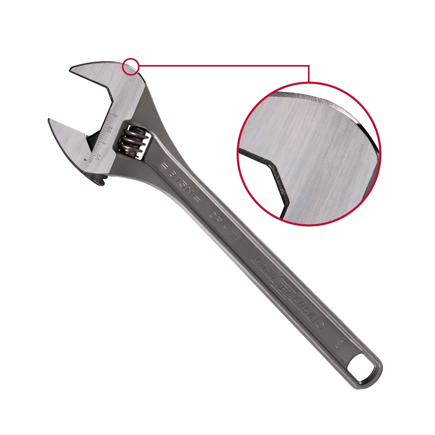 CHANNELLOCK 15-inch Adjustable Wrench, Black / Oxide Finish, Precise 1.5-inch Wide Mouth Jaw Capacity (815N)
