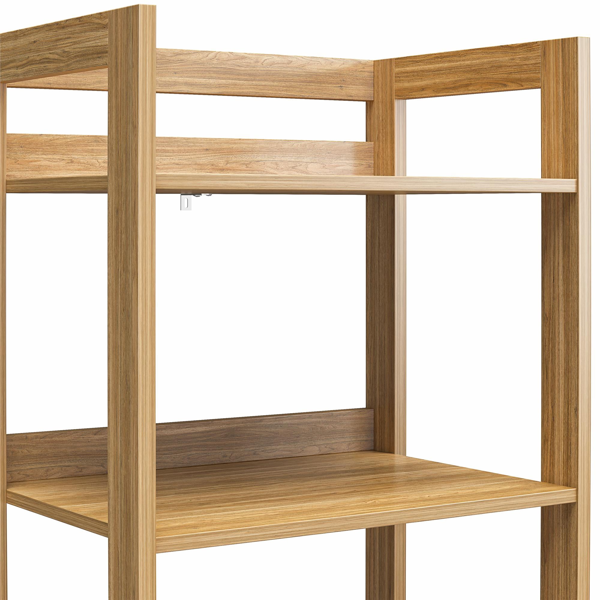 Mainstays 4-Shelf Reeded Bookcase with Drawer, Natural Teak