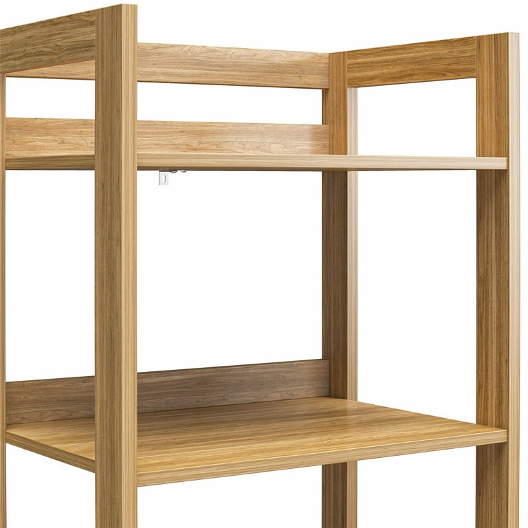 Mainstays 4-Shelf Reeded Bookcase with Drawer, Natural Teak