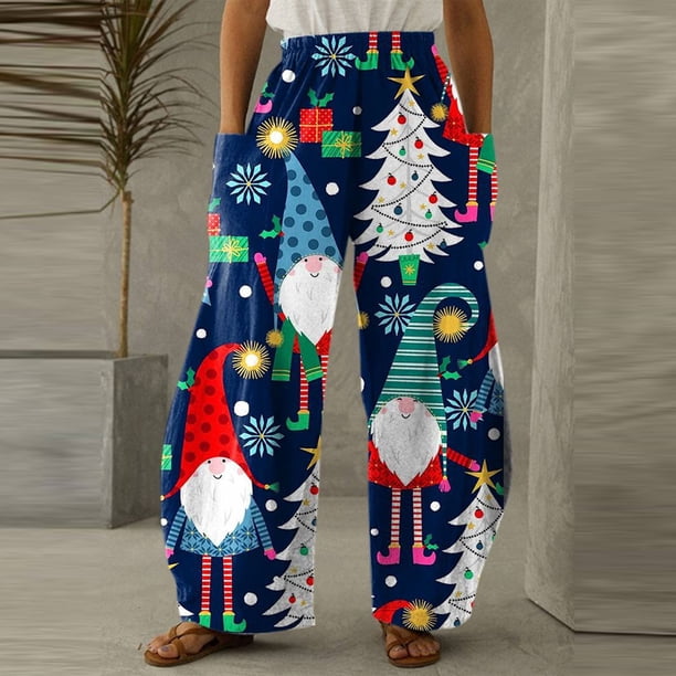 Puntoco Pantalones sueltos casuales vintage con estampado navideño para mujer Pantalones de pierna ancha casuales Pantalones Puntoco Puntoco-7401