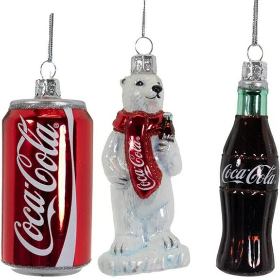 Kurt Adler 3.5-Inch Glass Coke Mini Ornament, 3-Piece Set