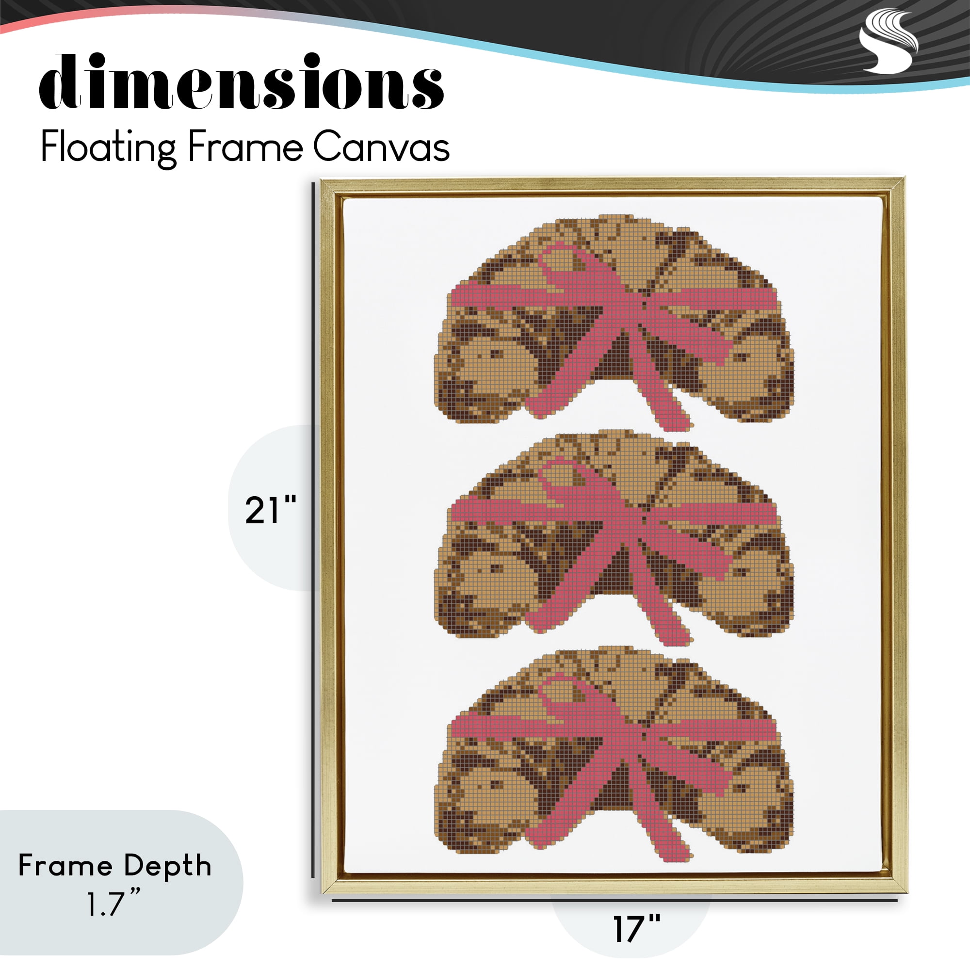Stupell Industries Trio of Ribbon Croissants Gold Framed Floater Canvas Wall Art, design by Lil' Rue