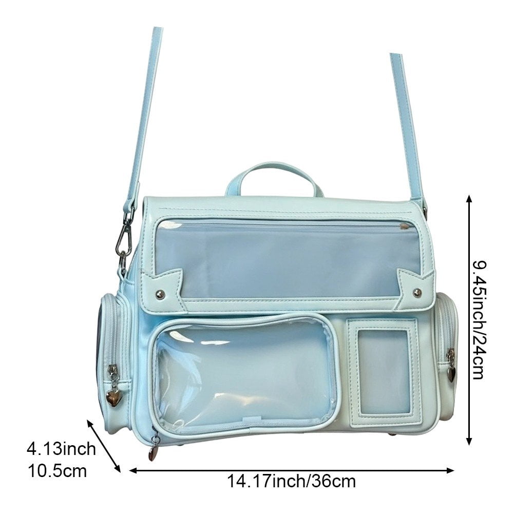 Slccxzc Blue Japanese Style Ita Bag PU Leather Y2K Harajuku Backpack Shoulder Bag