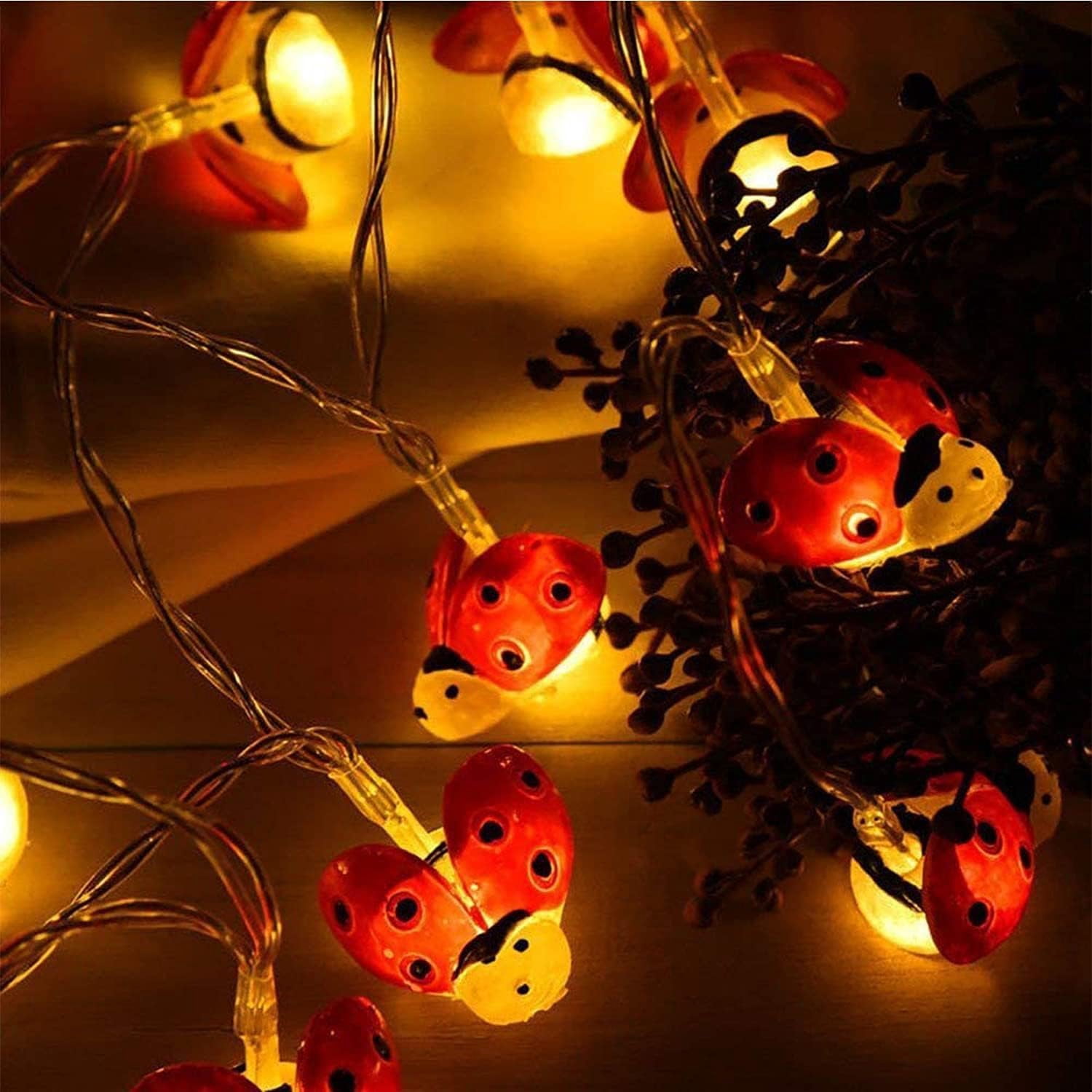 Ladybug Fairy Lights, Beetle String Lights for Bedroom Garden Patio Wedding Party Indoor Outdoor Decoration