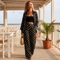 thumbnail image 6 of Szluipve Women Polka Dot 2 Piece Outfits Long Sleeve Button‑Down Shirt & Elastic Waist Wide Leg Pants Casual Beach Matching Set Black 2XL, 6 of 8