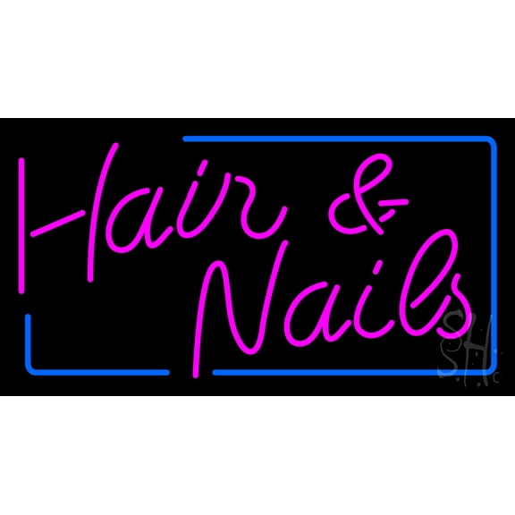 Pink Hair and Nails with Blue Border LED Neon Sign 13 x 24 - inches, Black Square Cut Acrylic Backing, with Dimmer - Bright and Premium built indoor LED Neon Sign for Defence Force.