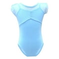 thumbnail image 4 of BRGZLK Girls Ballet Gymnastics Leotards Solid Color Ruffle Short Sleeve Round Neck Ballet Dance Costume Mesh Practice Clothing Top Shirt Light Blue 2-3 Years, 4 of 4
